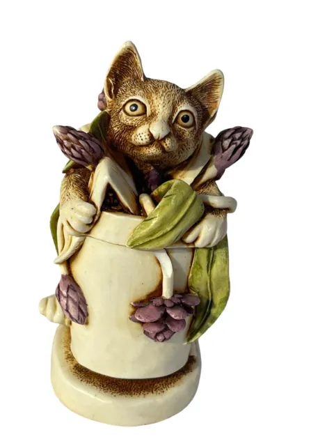 Vtg. Harmony Kingdom 1997 Cat Figurine Trinket Box Figurine Algenon Flower Pot