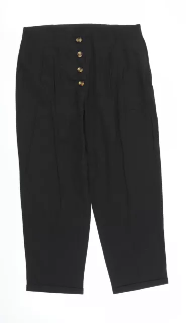 Preworn Womens Black Cotton Capri Trousers Size XL L25 in Regular Button