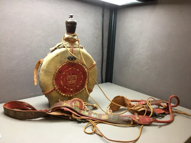 Hungarian Cowhide and Leather Ceremonial Canteen Flask Honoring Anthony Cermak