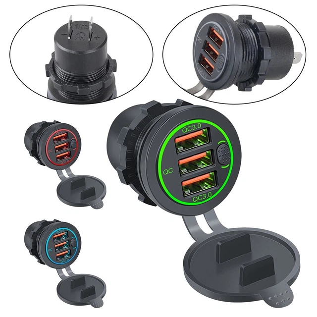 Touch Switch Presa Caricabatterie Auto QC3 0 3USB Porte Indicatore LED Risparmio Energetico