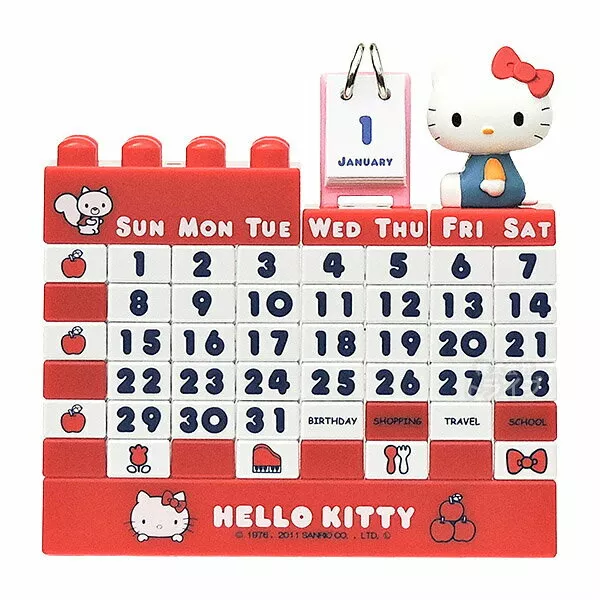 HELLO KITTY SANRIO Perpetual Cute block Calendar Red Can be used