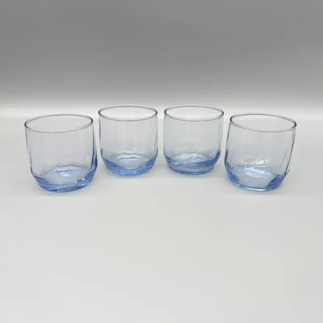 Anchor Hocking Optic Swirl Blue Tumblers Juice Rocks Glasses Set Of 4 1980s