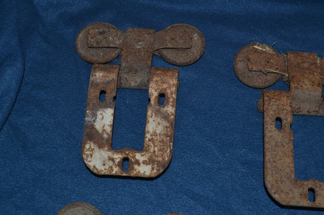 Lot Of 6 Vintage Double Wheel Barn Door Rollers Hardware Used Rusty 3