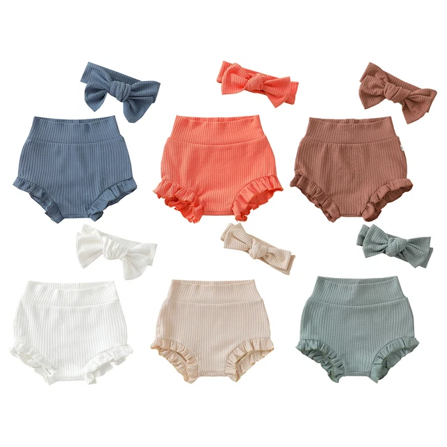 Infant Baby Girl Boy Ruffle Bloomer Belly Protector Bottoms Shorts Headband Set