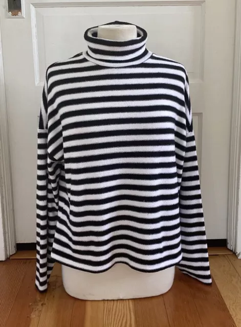 Sanctuary Womens Black White Striped Long Sleeve Turtleneck Sweater Small