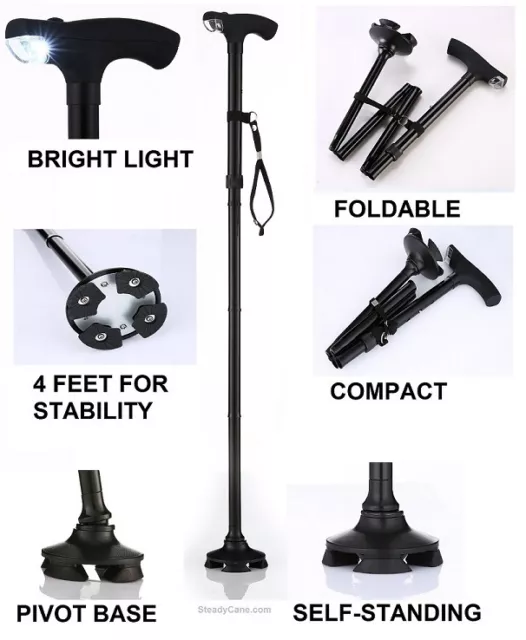 As Seen On TV - Hurry Up! -Self Stand up Cane With Light - Foldable - Adjustable