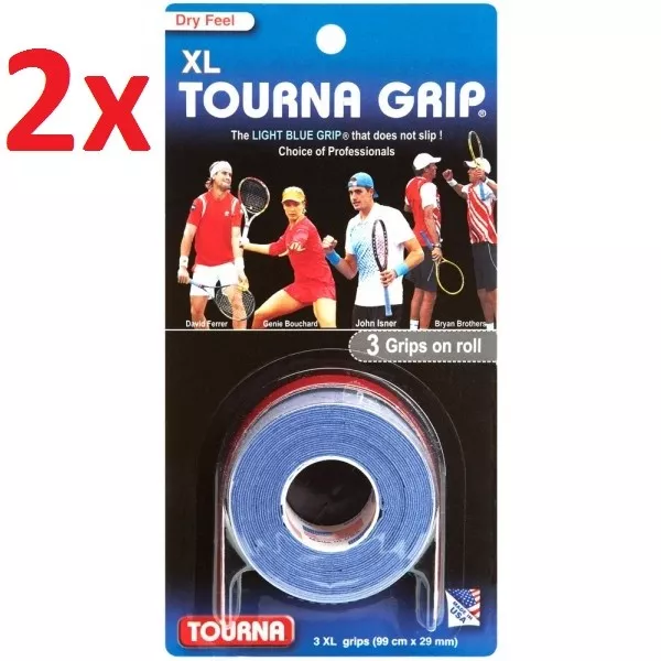 6 TOURNA Over Grip Dry XL Tennis Squash Badminton Racquet Overgrip Light Blue