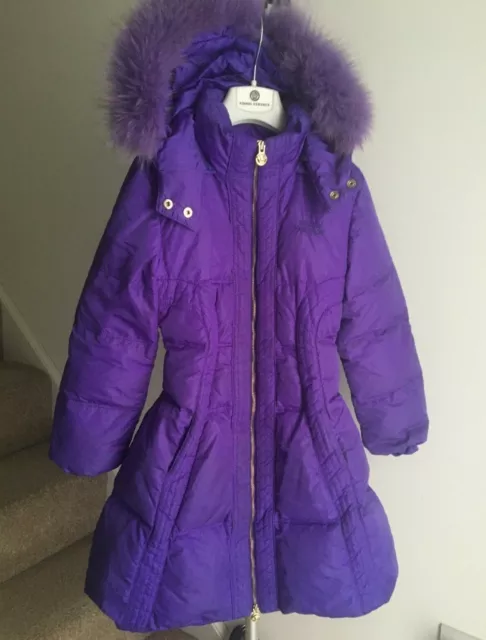 100% Authentic Young Versace Long Puffed Coat with Fur Hoodie Purple