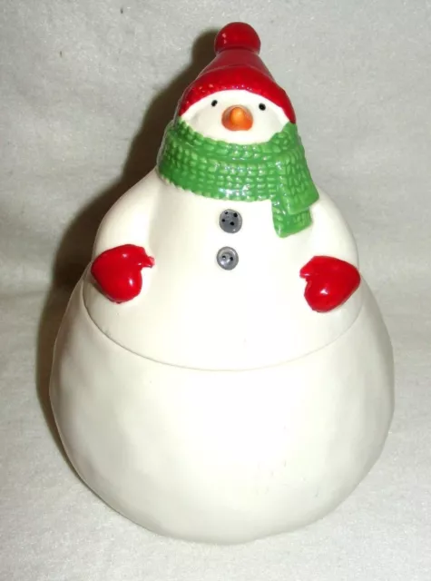 Hallmark Ceramic Snowman Treat Jar 7.5" Tall - EUC