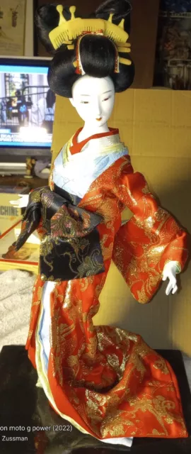 Japanese porcelain doll geisha kimono @20" tall