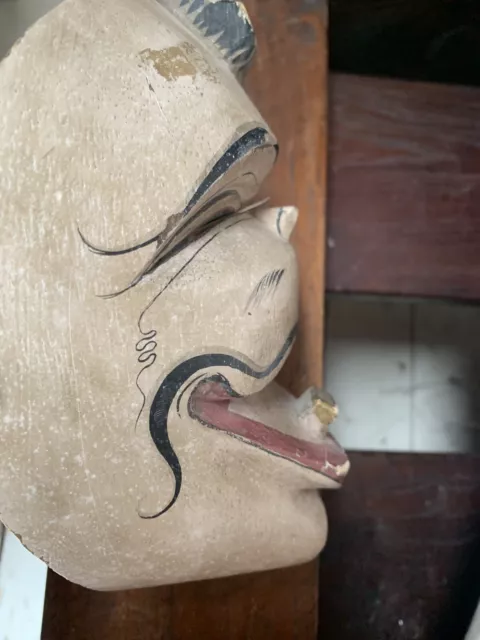 One Antique Indonesian  Theatre Mask   Hand Painted Wood Carved