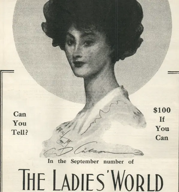 1912 Ladies World Magazine Gibson Signed Illustration Subscription Ad 8458