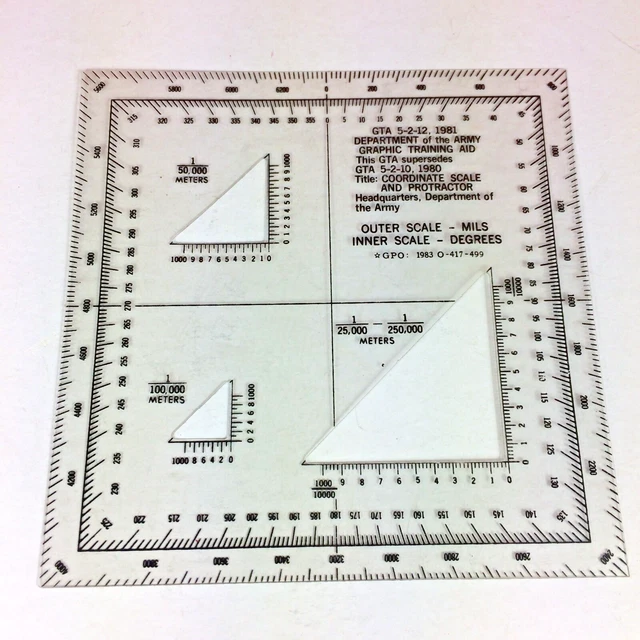 1980'S USGI COORDINATE Scale & Protractor Military Grid Map Reading GTA