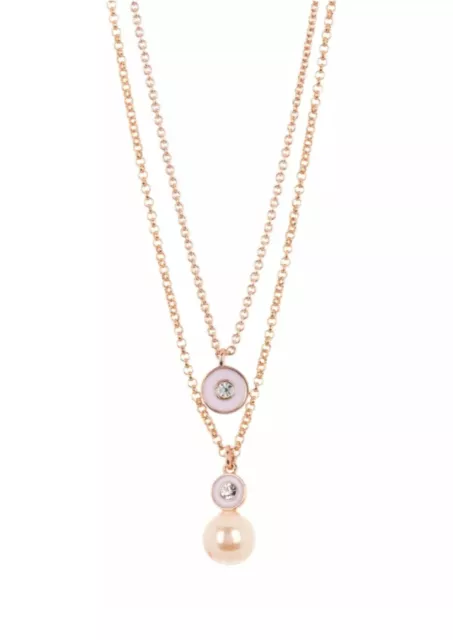 Kate Spade Blush Multi Rose Gold Pearly Delight Double Necklace Pearl & Crystals