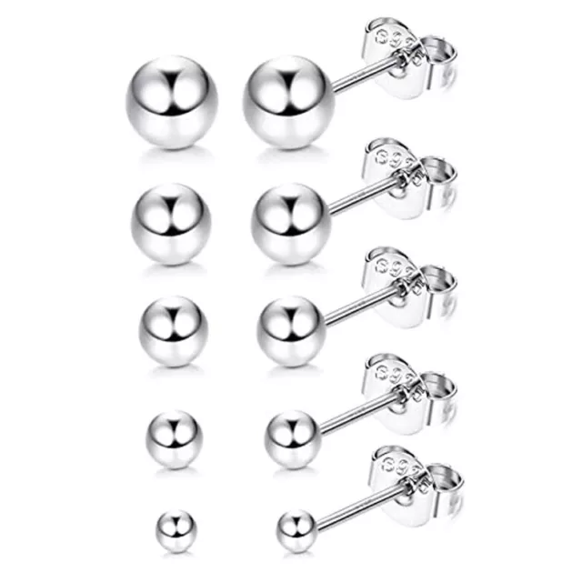 Genuine 925 Sterling Silver Round Ball Stud Earrings Solid Silver Mens Womens Uk 2