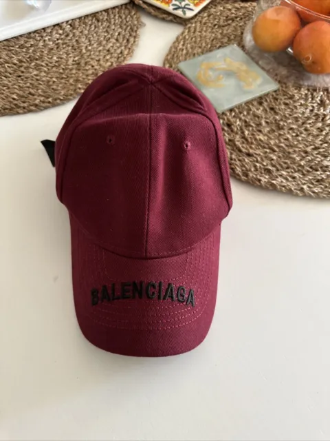 Balenciaga Mens Baseball Cap Large 59 CM Burgundy Red Black Logo Adjustable Hat