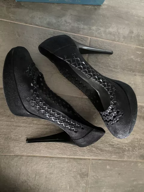 Decolletè con plateau scarpe donna tacco alto decoltè nera scamosciata