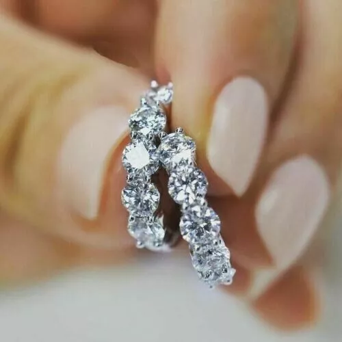 2CT LAB CREATED Diamond Round Huggie Hoop Women's Earrings 14K White ...