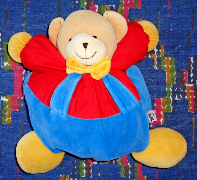 Sto2/ Doudou Peluche Ancien Boule Ours Nicotoy Rouge Bleu Jaune Noeud  26Cm Tbe