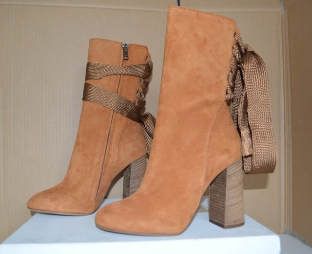 Chloe Daim Ocre Marron Mollets Bottines Neuf Éclair Dentelle Harper Ue 40 UK 7