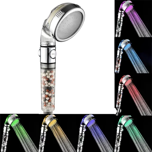 LED Handheld Shower Head Set With Filtration  Automatic 7 Color Changing Shower