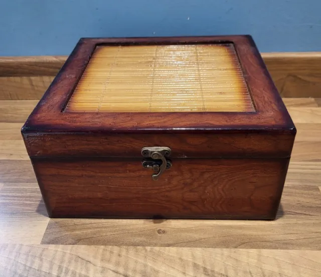 Vintage Wooden Mahogony Trinket Storage Box With Velvet Inlay - Mid Century