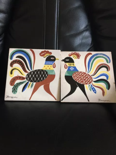 Vintage (Rare) 1940’s Ceramic Tile Roosters.