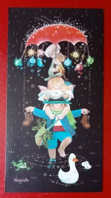 Happy Christmas Vintage 1970's Greeting Card Merry Baubles Angels Baby Puddles
