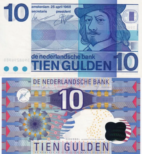 Lot 2 banknotes Netherlands 10 Gulden 1968-1997 UNC