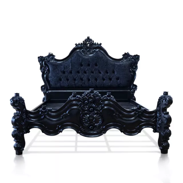 EU STOCK Upholstered Gothic bed carved from mahogany wood ~ Baroque Rococo style