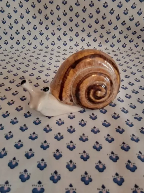 Quirky Spanish Pottery Brown Cream Handpainted Garden Snail Ornament Figurine Vg