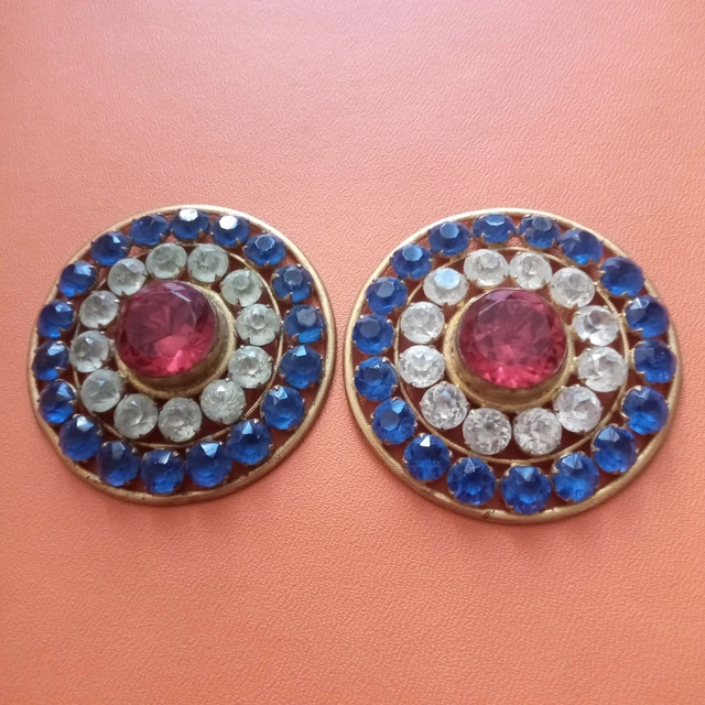 2 Broches Anciennes XIXe Siècle - Métal Doré Avec Strass Et Turquoises - Vintage