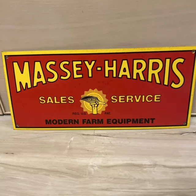 Massey-Harris Sales Service Farm Equipment Vintage Porcelain Sign 18”