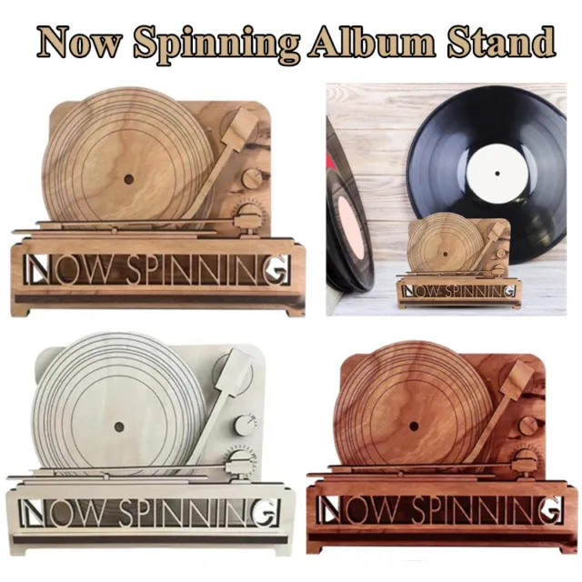 Now Spinning Album Stand Playing Vinyl Record Display Wooden Desk Storage Holder
