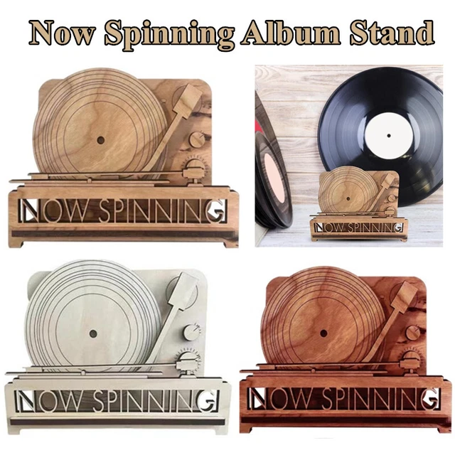 Now Spinning Album Stand Playing Vinyl Record Display Wooden Desk Storage Holder