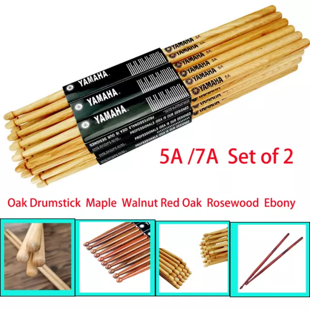 6 PACK Wooden Drum Sticks Oak/Maple/Walnut/Rosewood/Red Oak  5A  7A YMH Wood Tip