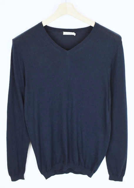 Suitsupply Cotton Cashmere Maglione Uomo Piccolo Pullover Scollo A V Maglia Navy
