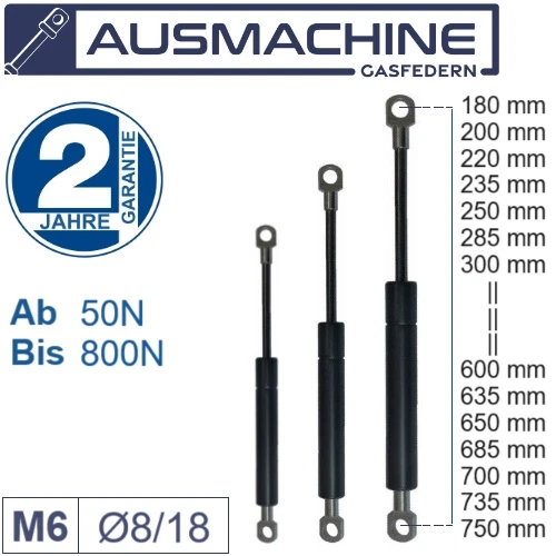 2x Gasdruckfeder Gasdruckdämpfer Dämpfer Länge 750mm