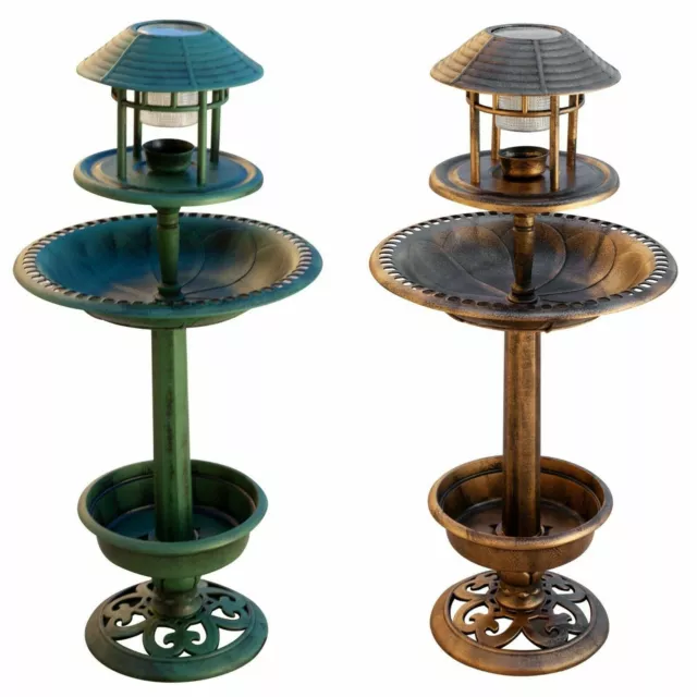 Bird Hotel Feeder & Bath With Solar Light Garden Ornamental Birds Table Station