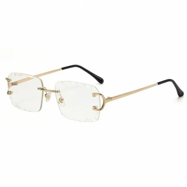 Men's Vintage Gold Frame Gem Cut Clear Lens Rimless Hip Hop Luxury Glasses