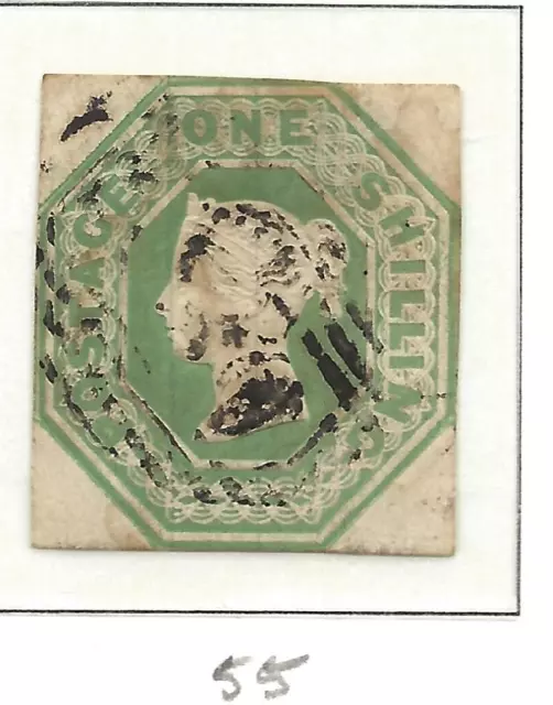 GB 1847-54 QV 1s Green Embossed CUT SQUARE*