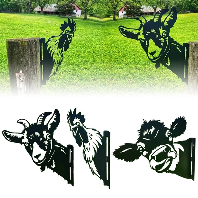 JUZIZHI Farm Metal Art Outdoor Decor, Peeping Koe Kip Geit Metalen Kunst Tuin Hek Decoratie Staal Hollow Out Animal Shape Decor, Outdoor Decoratie voor Boerderij, Tuin, Gazon (kleur: Rundvee