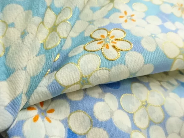 Japanese Kimono / Antique Furisode / Embroidery / Plum Blossoms / Komon 8