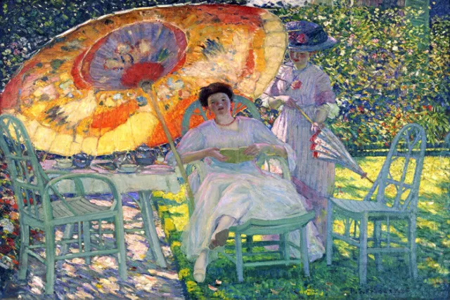 Pintura Impresionista Parasol De Jardín De Frederick Carl Frieseke Repro