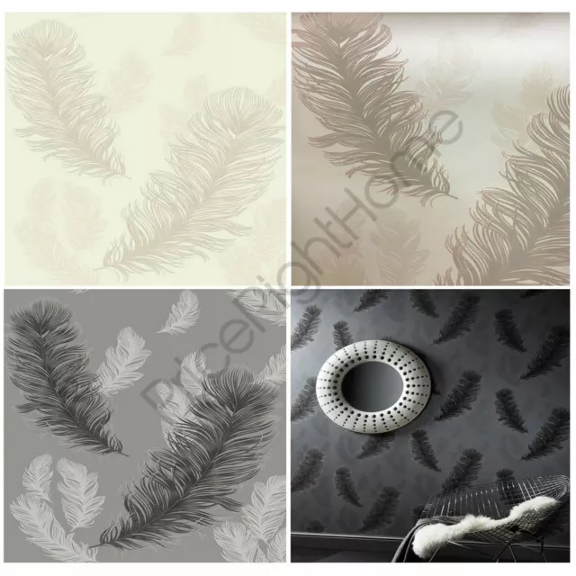 Arthouse Precious Metals Sirius Feathers Wallpaper - Metallic Grey