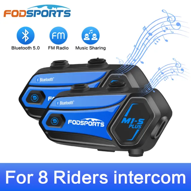 2X Fodsports M1-S Plus Motorcycle Intercom 2000M Bluetooth Helmet Headset 8Rider