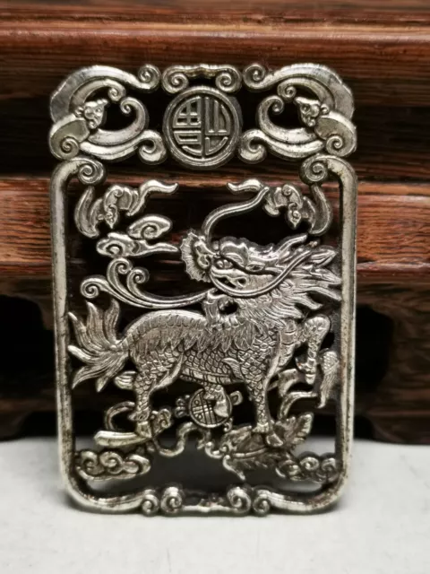 Chinese. Royal Collection Carved Miao Silver Hollow Unicorn Statue Antique Y87