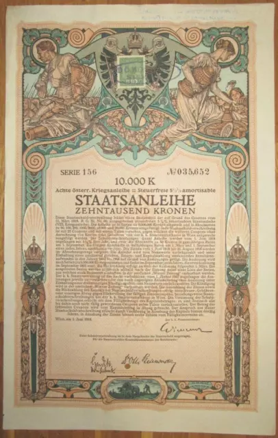 ÖSTERREICH AUSTRIA 8. Kriegsanleihe 10.000 Kronen 1918 Austrian War Loan