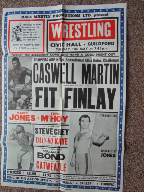 1980s British wrestling poster Caswell Martin Fit Finlay, Catweazle, Marty Jones