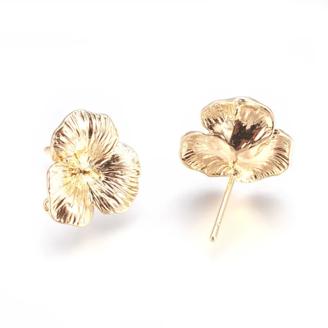 10x Gold Plated Brass Flower Earring Posts Bumpy Back Loop Stud Nickel Free 16mm